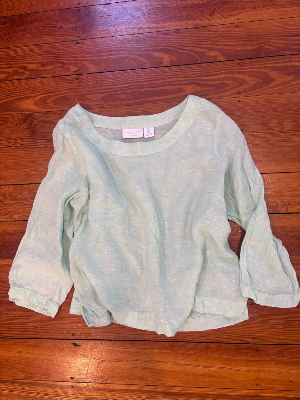 Martha Stewart Mint %100 Linen Pullover Top
